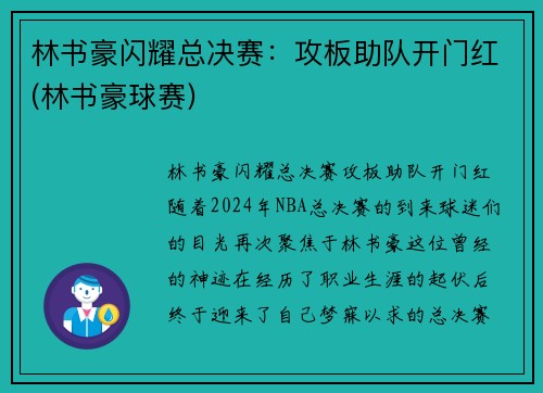 林书豪闪耀总决赛：攻板助队开门红(林书豪球赛)