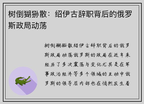 树倒猢狲散：绍伊古辞职背后的俄罗斯政局动荡