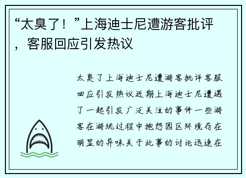 “太臭了！”上海迪士尼遭游客批评，客服回应引发热议