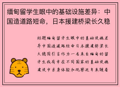 缅甸留学生眼中的基础设施差异：中国造道路短命，日本援建桥梁长久稳固